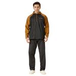 WATER FIGHTER by ZEEL Rain Coat for Men with Adjustable Hood, Polyester Waterproof Full Sleeves, Top and Bottom Set Rainwear, Front Zip with Snap Button Flap, (EWF87, Black & Dark Mustard, L)