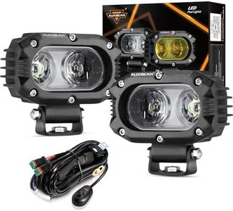 Auxbeam 4 Inch LED Light Pods 60W Broad Flood White LED Offroad Driving Light Fog Light 12D Corrugated Lens Led Lamp with Off Road Wiring Harness for Wrangler Truck Pickup SUV ATV UTV (2 Pcs)