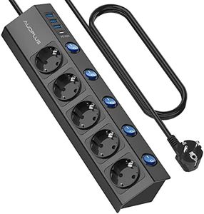 Multiprise Parasurtenseur Parafoudre avec 5 Prises et 1 Port Type-C et 3 Ports USB, avec 5 Interrupteurs Individuels, Multiprise Electrique 4000W/16A, 1050J,Cordon 2m pour Maison Bureau