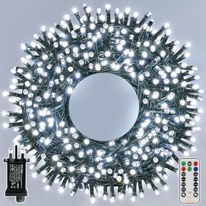 Ollny Christmas Tree Lights Outdoor, 20m 200 LED Fairy Lights Mains Powered, Cool White Waterproof String Light with Plug/Remote/Modes/Timer, Bright Lighting Outside Indoor Garden Xmas Decorations