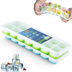 Solitude 2 Pcs Silicone Pop Up Square Ice Cube Trays with 28 Cavities for Freezer with Lid Easy Release Flexible Bottom, Stackable, 100% BPA Free, Food Grade for Freezer, Cocktail
