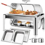 YITAHOME 9 Qt Visible Roll Top Chafing Dish Buffet Set, Rectangular Stainless Steel Buffet Warmer Chafers, for Wedding, Parties, Banquet, Catering Events (1 Full Size & 2 Half-Size)