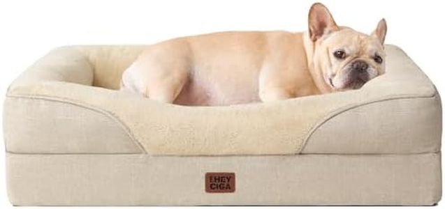 EHEYCIGA Memory Foam Dog Bed for Medium Size Dog, Orthopedic Dog Sofa Bed with Sides and Waterproof Liner, Washable Bolster Pet Bed Couch with Removable Cover, 30x20x6.5 Inch, Beige