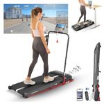 Sports24 Walking Pad Treadmill, Foldable with Incline 120kg Capacity, Bottle Holder, App, Speaker, Under Desk Running Machine for Home with Handle LED Display 1-12km/h, Low Noise 2.5HP Remote Control