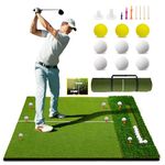 TTCBSPORTS 5x4FT Golf Hitting Mat with Ball Tray, 31MM Dual-Turf Golf Mats Practice Indoor Outdoor Backyard Driving, Large Practice Mat with 9 Balls & Rubber Tee for Chipping Swing Training
