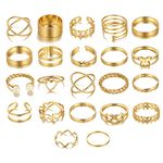 BSLVWG 22 Pcs Vintage Gold Knuckle Rings Bohemian Stackable Joint Finger Rings Retro Knot Rings for Women Pearl Open Rings Set Adjustable for Women Teen Girls