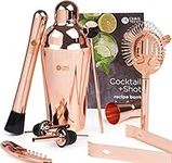 Oak & Steel - 10 Piece Rose Gold Cocktail Set, Stainless Steel Bar Tools with Recipe Book, Includes 550ml Shaker, Cocktail Making Kit