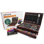 ARTISTIK Deluxe Art Set - (141 Piece) Professional Painting, Sketching & Drawing | All Media Art Set, with Wood Art Box & Bonus A5 Sketchpad Included, Art & Artist Supplies Kit