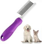 Wzenclave Detangling Pet Grooming Comb with Long & Short Stainless Steel Teeth Dog Comb for Removing Matted Fur Knots & Tangles Detangler Tool Accessories for Safe & Gentle DIY Dog & Cat Grooming