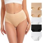 INNERSY Ladies Underwear High Waist Knickers Cotton Briefs Women Summer Black White Beige 5 Pack (16, Camel/White/Black)