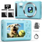 4K UHD Digital Camera, 44MP Point and Shoot Digital Camera, 2.4'' Vlogging Camera 16X Digital Zoom, Autofocus Compact Digital Camera with 2 Batteries and a 32GB SD Card for Teens Students Boys Girls