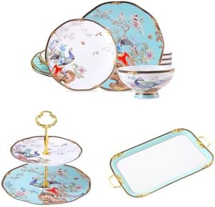 ACMLIFE Bone China Dinnerware Set for 4 with 2-Tier Afternoon Tea Stand and Serving Platter