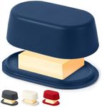 Eco Modern Bamboo Fiber Butter Dish with Lid For Countertop – Midnight Blue Butter Holder Keeper – Small Tray Fits Kerrygold, European Style Sticks - Dishwasher Safe Kitchen Storage Container Crock