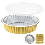 MESTAEK 10" Sturdy Foil Pans + Snap-On Lids (5 Pack) | 2X Thicker Heavy Duty Reusable Foil Tin for Baking Cooking