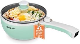 Dezin Hot Pot Electric Upgraded, Non-Stick Sauté Pan, Rapid Noodles Electric Pot, 1.5L Mini Portable Hot Pot for Steak, Egg, Fried Rice, Ramen, Soup with Power Adjustment (A(Green/without Steamer))