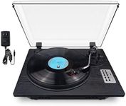 HONGUT Vinyl Record Player, 3 Speed Turntable with Bluetooth Built-in Speakers Record Player Vinyl USB Direct MP3 Recording Phonograph Player, Adjustment Counterweight Pitch Control, Balck