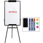 DOEWORKS Magnetic Whiteboard with Stand, Portable Magnetic Dry Erase Board/Tripod Flipchart Easel Whiteboard, Height Adjustable White Board for Office Home Classroom 90cm x 60cm（Black）