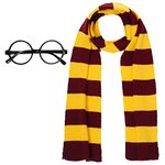 obmwang Novelty Wizard Glasses and Striped Knit Scarf Cosplay Costumes Accessories for Halloween Dress Up party