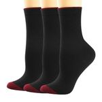 BISOUSOX Merino Wool Socks for Women Thin Black Womens Dress Socks Lightweight Crew Smart Wool Hiking Socks for Women, 3pairs-redtoe, 6-9