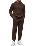 COOFANDY Men's Sweatsuits Sets 2 Piece Outfits Hooded Athletic Tracksuit Plaid Jacquard Jogging Suit Set, Brown, Medium