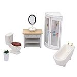 iLAND Dollhouse Furniture and Accessories 1/12 Scale of Dollhouse Bathroom Set incl Ceramic Dollhouse Toilet & Bathtub & Wooden Bathroom Cabinet with Sink (Modern 7pcs)