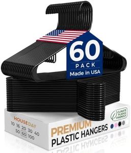HOUSE DAY Black Plastic Hangers 60 Pack, Slim Space-Saving Clothes Hangers