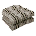 Pillow Perfect Indoor/Outdoor Black/Beige Striped Wicker Seat Cushions, 2-Pack