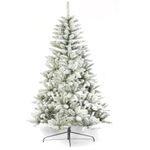 Neo 7ft Scandinavian Tips Spruce Fir Tree Artificial Christmas Tree Xmas Realistic Branches Green Natural Branches with Solid Metal Legs (Snow Flocked)