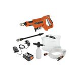 Flymo EasiClean Li Plus Portable Pressure Cleaner - 18V Battery with Charger, 200l/h Flow Rate, 6m Hose Length, 3 Nozzle Attachments, Foam Dispenser, 20L Collapsible Water Tank