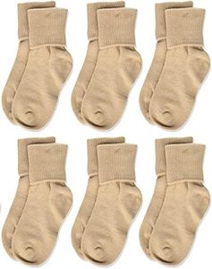 Jefferies Socks Little Girls' Seamless Turn Cuff Socks (Pack of 6), Stone, X-Small