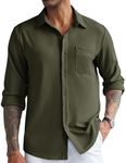 COOFANDY Men's Casual Shirts Long Sleeve Button Up Slim Fit Shirts Big and Tall Army Green