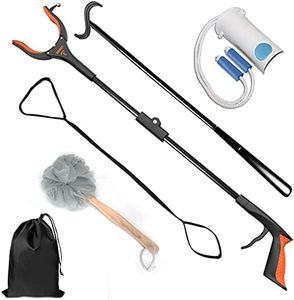 7 In 1 Hip Knee Back Replacement Recovery Kit With 32" Grabber Reacher Tool, Slick Sock Aid, Sturdy Long Shoe Horn & Dressing Stick, Leg Lifter, Bath Sponge, Storage Bag