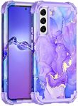 Casetego Compatible with Galaxy S22 5G Case,Floral Three Layer Heavy Duty Sturdy Shockproof Full Body Protective Cover Case for Samsung Galaxy S22 5G,Romantic Purple