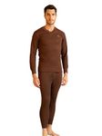 Lux Cottswool Men's Cotton Thermal Set (COTT_Brown_FS_Vneck_TRO_Set_XL-95)