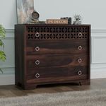 PS DECOR Handcrafted Sheesham Wood Dressers Chests of 4 Drawers | Kitchen Crockery Cabinet Unit | Sideboard Storage Cabinets | Bedroom Furniture | Wooden Chests of Drawers (Walnut Finish)