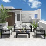 Solaste Aluminum Patio Furniture Set, 4 Pcs Modern Outdoor Conversation Set Sectional Sofa with Upgrade Cushion and Coffee Table,Black Frame and Grey Cushion