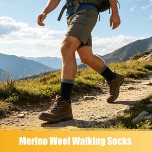 Stoeury Merino Wool Hiking Socks, Thermal Cushioned Crew, 3 Pairs Black 9-12