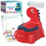 Dinosaur Potty Training Toilet Seat, Potty Toilet Set for Boys & Girls with Splash Guard, Toddler, Lid & Comfortable Back Rest, Includes Free Potty Liners & Reward Sticker Chart (Red)