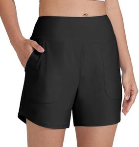 WILLIT Women's 5" Swim Board Shorts Quick Dry UPF 50+ High Waisted Tummy Control Beach Shorts with Pockets Black M