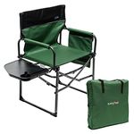 SunnyFeel Camping Director Chair, Portable Folding Chair with Side Table and Storage Pouches, Compact Heavy Duty for Adults Outdoor (Green)