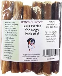 Britten & James 6 Thick Bulls Pizzles for Dogs (12cm length) - Bully Stick, Natural Dental Stick and Dog Chew. Hypoallergenic, Grain Free and Long Lasting Dog Treat