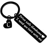 Nimteve Gifts For Men Initial keyrings Drive Safe Gifts For Dad Husband Men Gifts keyring For Him Boyfriend Gifts Christmas Gifts Drive Safe Handsome A-Z (C)