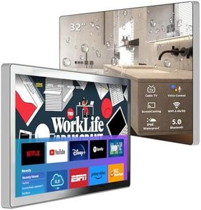 Leotachi (Upgraded to Android 13 Luxury 32" Smart Bathroom Mirror TV, 4K Ultra HD, IP66 Waterproof, Android TV, Voice Assistant, ATSC Tuner, Bluetooth, Wi-Fi, for Bathroom Vanity and Dressing Table