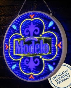 Modelo Beer Infinity Mirror LED Neon Light Sign for Man Cave, Home Bar, Garage, Game Room & Pub Decor, Blue 3D Tunnel Wall Art with USB Powered Hanging Beer Bar Lighting Display