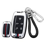 ontto Metal Car key fob cover case Fit for Land Rover Discovery 4 fit for Range Rover Evoque Sport Velar fit for Jaguar F-Pace F-Type XJ XF keyring Key Shell Holder bag keychain Accessories Silver A