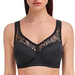 Ayigedu UK Plus Size Minimiser Bra Women Non-Wired Full Coverage Soft Cup Bra 42G Black