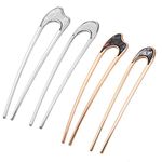 WLLHYF 4 Pieces French Hair Pins U Shaped Hair Clips Metal French U Pins Vintage Hair Fork Hair Pins for Buns Hairstyle Chignon for Women Girls