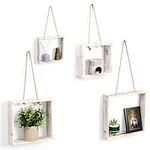 BELLE VOUS 4 Pack of Wooden Floating Wall Mounted Shelves - 4 Sizes - Square Hanging Shelves - Cube Display Shelves for Living Room, Bedroom, Kitchen, Bathroom & Home Decor
