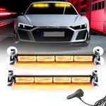 JMEST LEAD 2 in 1 Amber Windshield Strobe Light Bar，80 LED 2X 16 Inch Emergency Hazard Warning Light w/8 Suction Cups, 24 Flash Modes LED Traffic Advisor Strobe Lights Bar for Trucks Vehicles