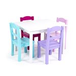 Humble Crew Kids Wood Table and 4 Chairs Set, White/Pink/Purple